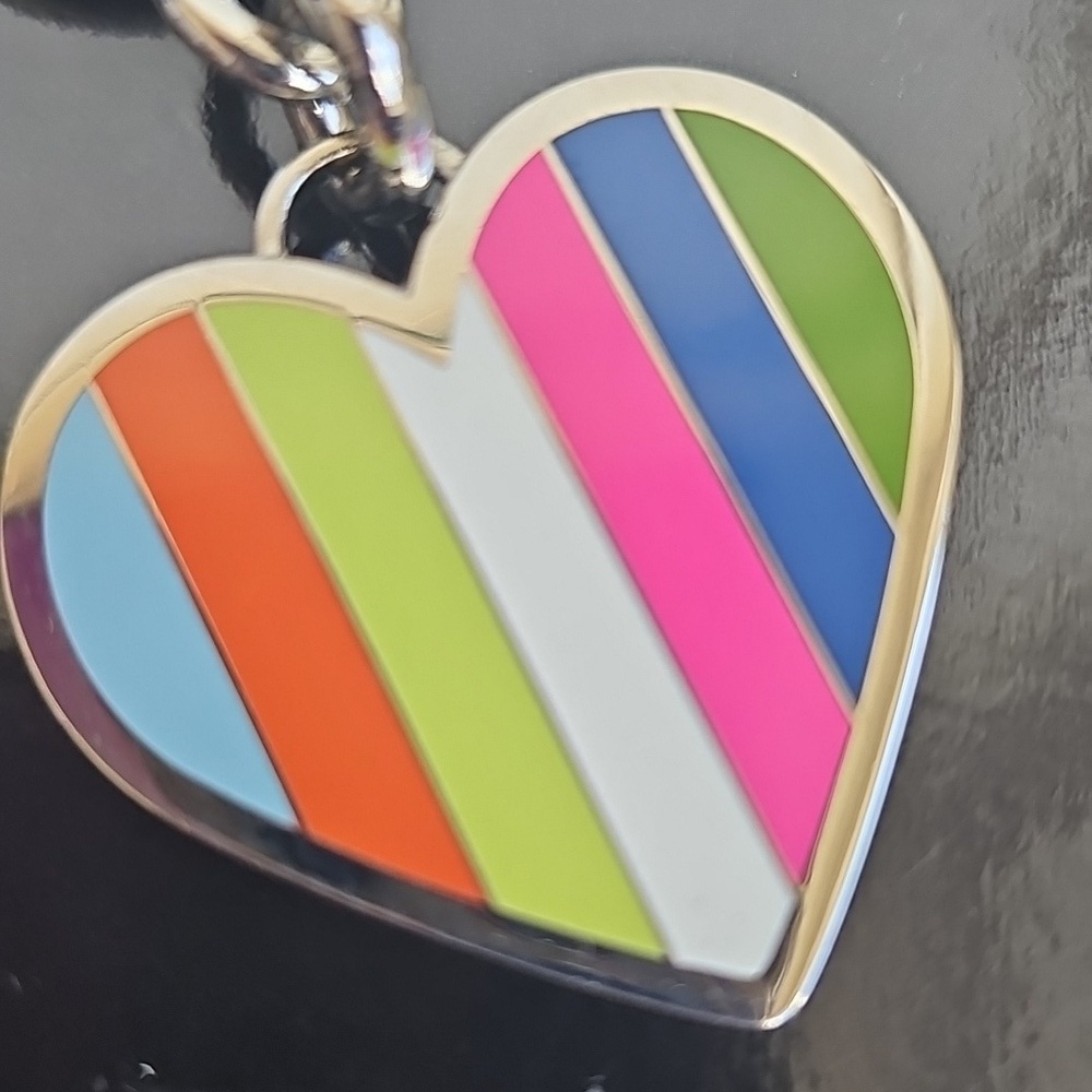 Coach NWOT Legacy Multicolor Striped Heart Keychain Bag Charm - Picture 3 of 5